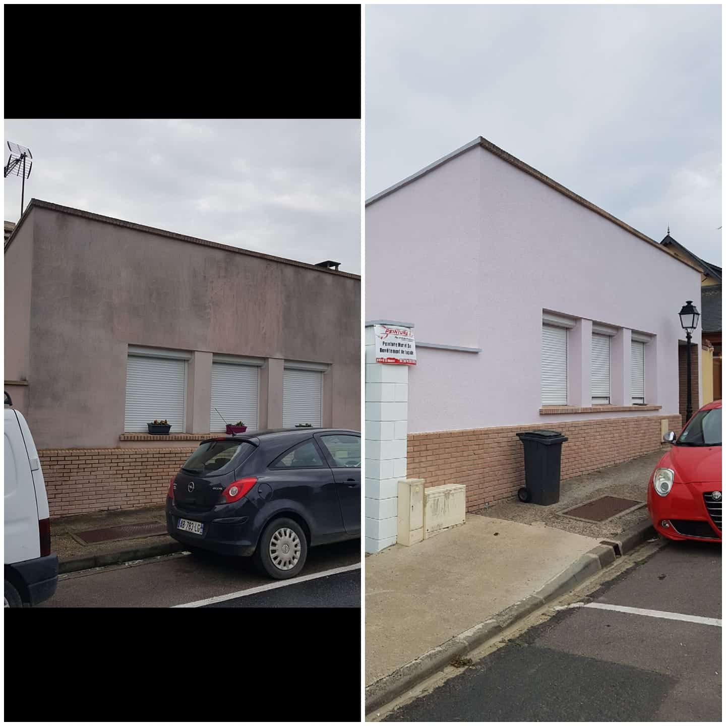 Avant-après mise en peinture de la façade d'un bâtiment - Peinture S.L