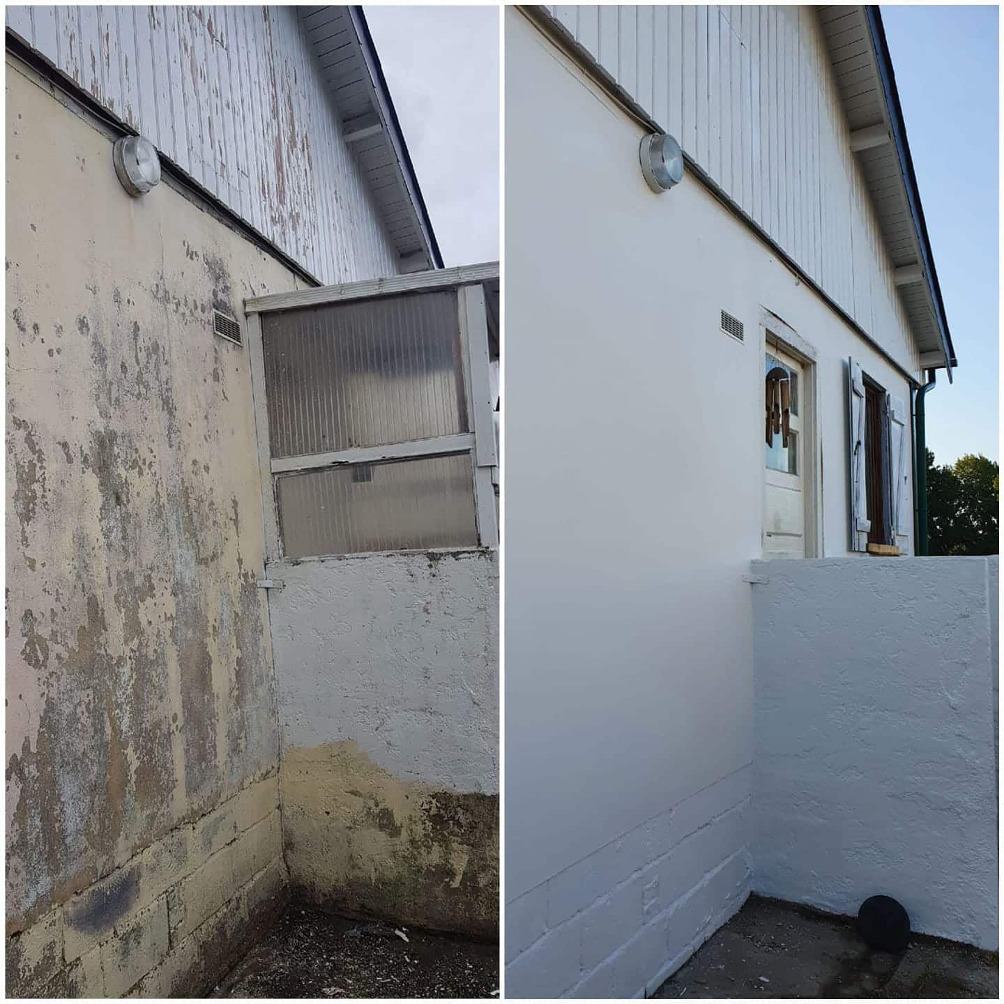 Avant-après nettoyage et mise en peinture d'un mur extérieur - Peinture S.L
