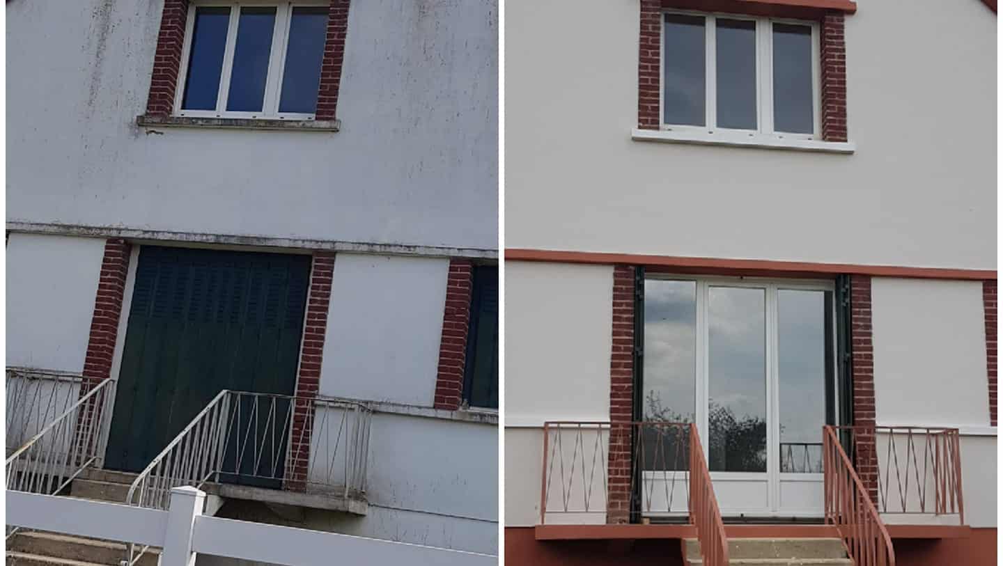 Ravalement de la façade d'un pavillon en brique - Peinture S.L