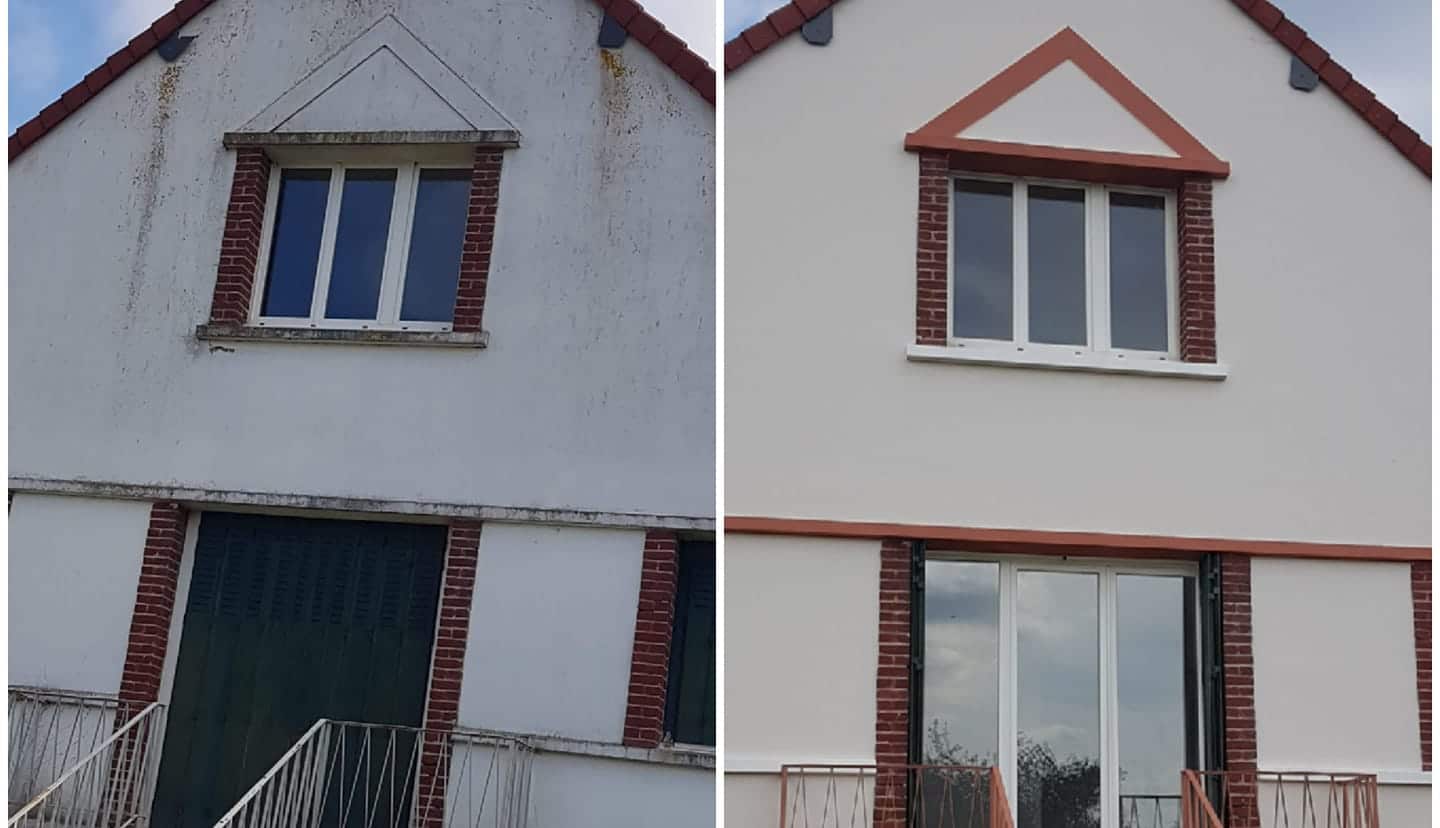 Avant-après ravalement du pignon d'une maison - Peinture S.L