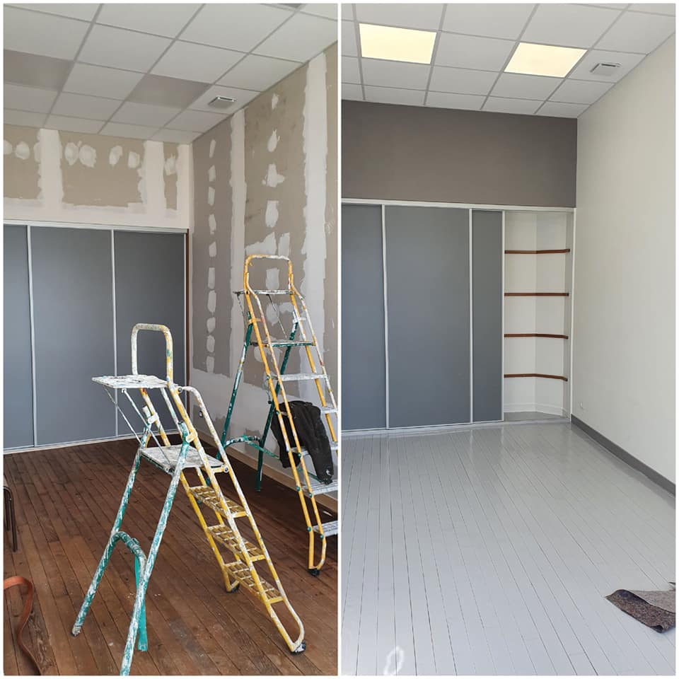 Mise en peinture d'un local commercial, avant-après