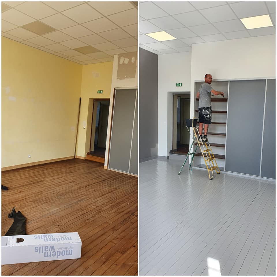 Avant-après rénovation peinture d'une grande salle - Peinture S.L
