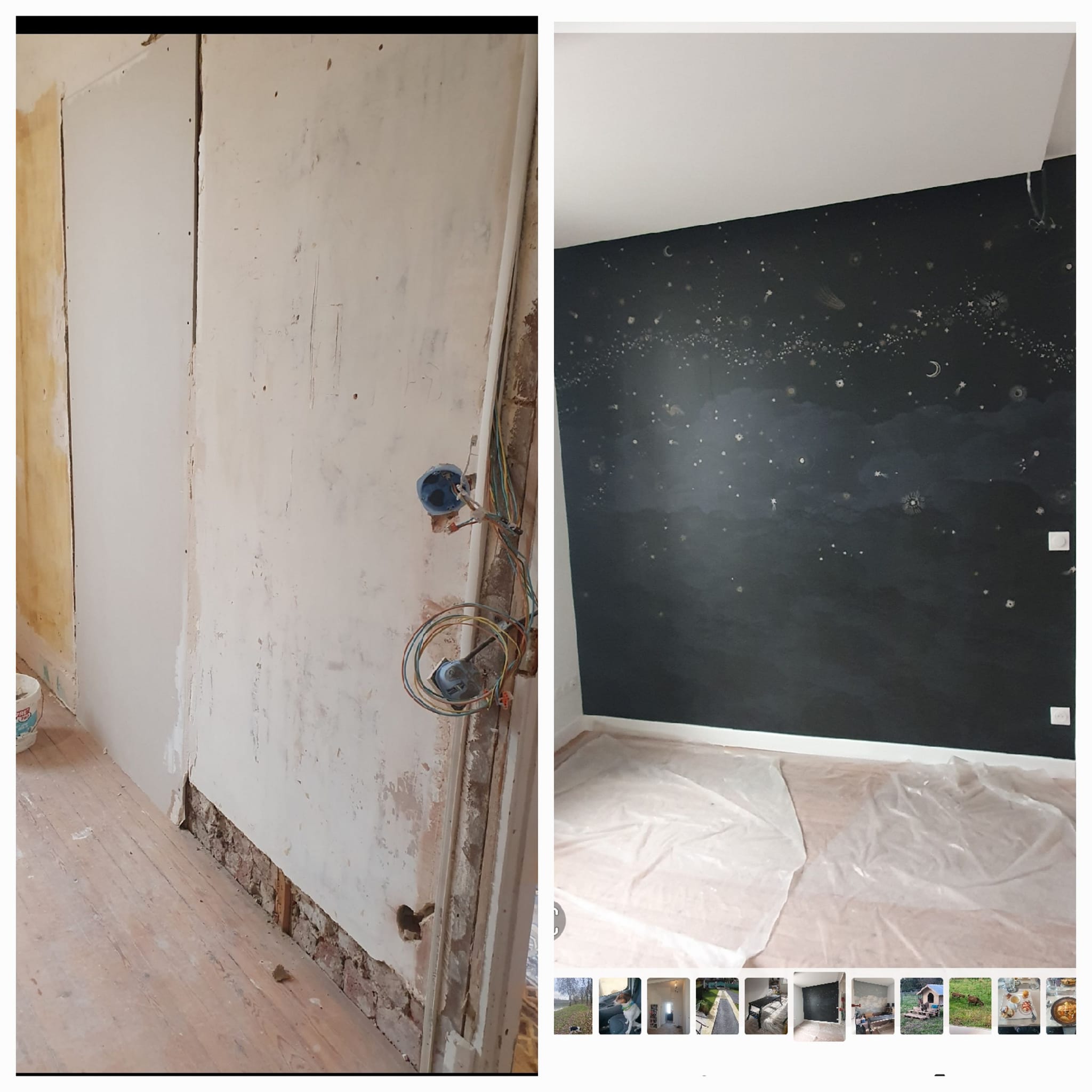 Mur décoratif peint en noir effet constellation - Peinture S.L